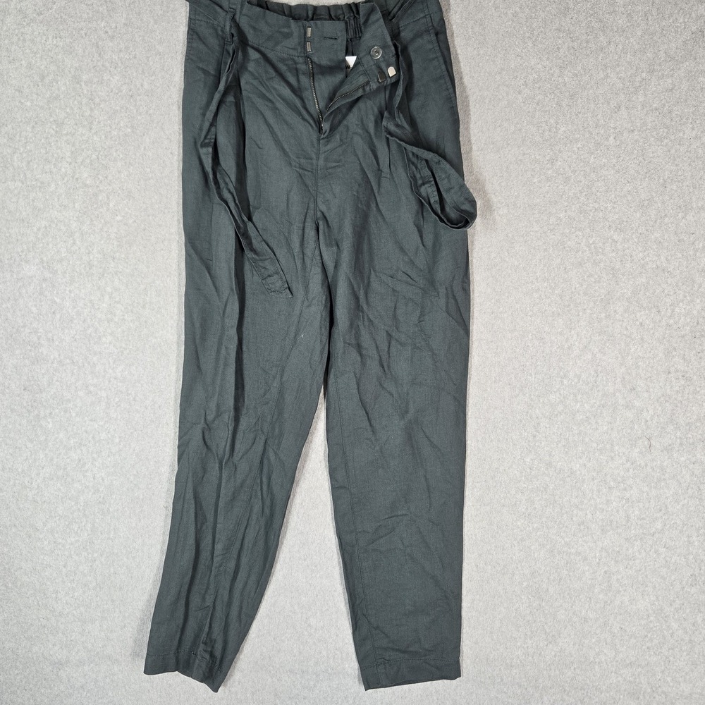 LOFT Women Pants ST Dark Green Cotton Linen 28.5" Inseam Coastal Beachy NWT